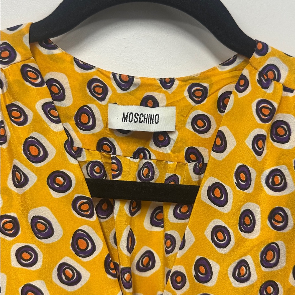 Moschino Yellow and Purple Patterned Silk Dress 6 - Picture 2 of 6